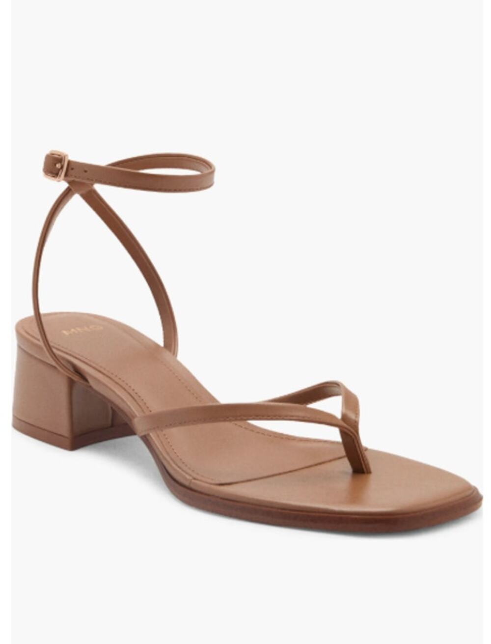 NWOB Mango Strappy Faux Leather Sandal Block Heel Tan MAngo 39 8.5 US